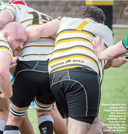  ?? ?? Marlow opened their
season with a hugely impressive
30-7 win over Wallingfor­d on Saturday. Photo
from their preseason friendly with
High Wycombe. Credit: Ian Branch.