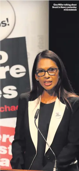  ?? PETER MORRISON ?? Gina Miller talking about Brexit in Newry yesterday