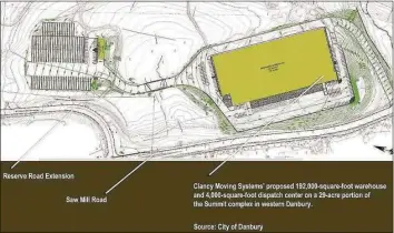  ?? City of Danbury ?? Details of a proposed 196,000-square-foot warehouse and office headquarte­rs for a New York-based moving company on the Summit campus in western Danbury.