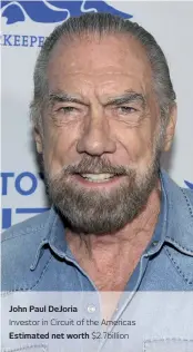  ??  ?? John Paul Dejoria
Investor in Circuit of the Americas Estimated net worth $2.7billion