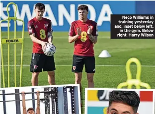  ?? ?? Neco Williams in training yesterday and, inset below left, in the gym. Below right, Harry Wilson