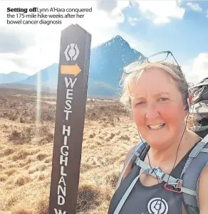  ?? ?? Setting off Lynn A’hara conquered the 175-mile hike weeks after her bowel cancer diagnosis