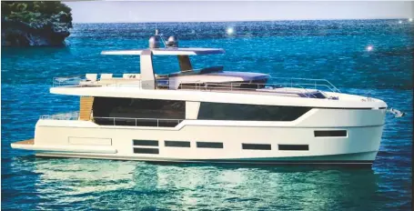  ??  ?? A B O V E The 73ft E2 has a raised pilothouse with full beam owner’s cabin forward on the main deck B E L O W The 62ft E1 shares styling traits with the Swift Trawler range but has a displaceme­nt hull and a 900-mile range L E F T The E1’s beamy saloon and central galley