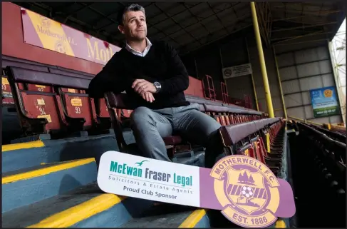  ??  ?? Motherwell manager Stephen Robinson revealed that McEwan Fraser Legal are to be the club’s new main sponsor at Firk Park yesterday