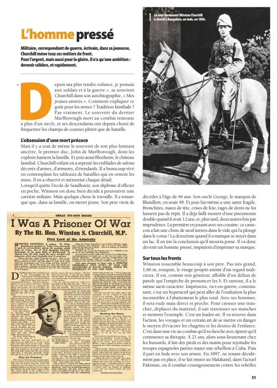  ??  ?? Le sous-lieutenant Winston Churchill à cheval à Bangalore, en Inde, en 1896.