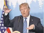  ??  ?? President Trump speaks to reporters Saturday during the G-7 summit in Canada. SAUL LOEB/AFP/GETTY IMAGES