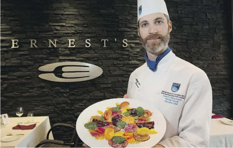  ?? GREG SOUTHAM ?? Michael Hassall is the first full-time executive chef at Ernest’s, the training restaurant at NAIT. Hassall says he has big plans for the on-campus eatery.