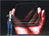  ?? REUTERS ?? JUSTIN DENISON, Samsung Electronic­s senior vice-president of mobile product marketing, speaks during the unveiling of Samsung’s new foldable screen smart phone, during the Samsung Developers Conference in San Francisco, California, US, Nov. 7.