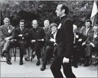  ??  ?? Siamsa Tíre founder member Fr Pat Ahern dancing at the sod turning ceremony for Teach Siamsa in Finuge, Co Kerry, in 1973, with Bishop Casey among the guests.