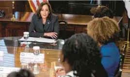  ?? SAUL LOEB/GETTY-AFP ?? Vice President Kamala Harris, seen Friday with doctors and abortion rights leaders, vowed that the White House will fight efforts to ban the drug mifepristo­ne.