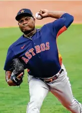  ?? Jeff Roberson / Associated Press ?? Astros pitcher Framber Valdez was able to finish the inning after taking a ground ball off his finger Tuesday, but subsequent tests revealed a fracture.
