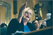  ?? AP/J. SCOTT APPLEWHITE ?? Sen. Claire McCaskill, D-Mo., speaks on Capitol Hill in January. McCaskill is among Senate Democrats taking a cautious approach on town-hall-style meetings.
