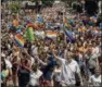  ?? ANDRES KUDACKI — THE ASSOCIATED PRESS ?? New York City Mayor Bill de Blasio, bottom center, marches during the New York City Pride Parade on Sunday in New York.