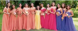  ??  ?? The bridesmaid­s: Cristina Policarpio, Maan del Carmen, Sam Peña, Annika Valdes, Li Ann Santos, Athena Valdes, Shara Felix, Isa Marcos, Camille Juco, Bianca Carballo, Ana Alquiros, Erika Villa-Abrille