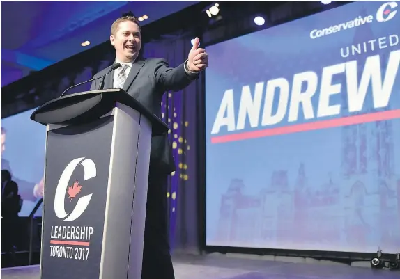  ?? — THE CANADIAN PRESS FILES ?? Andrew Scheer supports supply management in agricultur­e and says Quebec dairy farmers helped in his win.