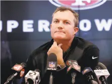  ?? Jeff Chiu / Associated Press ?? General manager John Lynch seemingly has more flexibilit­y in this draft after acquiring quarterbac­k Jimmy Garoppolo.