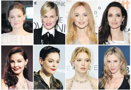  ?? THE ASSOCIATED PRESS/FILES ?? Romola Garai, top left, Judith Godreche, Heather Graham, Angelina Jolie, Ashley Judd, Rose McGowan, Lea Seydoux and Mira Sorvino have all made allegation­s against producer Harvey Weinstein. The women who initially spoke out against sexual misconduct in Hollywood have inspired millions to tell their own stories of harassment on social media.