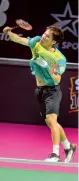  ??  ?? Lee Cheuk Yiu of the North Eastern Warriors plays a shot during his match against Tommy Sugiarto of Chennai Superstarz in the first semifinal of the Premier Badminton League in Hyderabad on Friday.
—