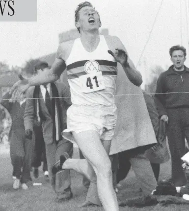  ?? THE ASSOCIATED PRESS/FILES ?? Britain’s Roger Bannister hits the tape to break the four-minute mile in Oxford, England on May 6, 1954. Though proud of his achievemen­t, he described it as “the shadow of my being, not the substance.”