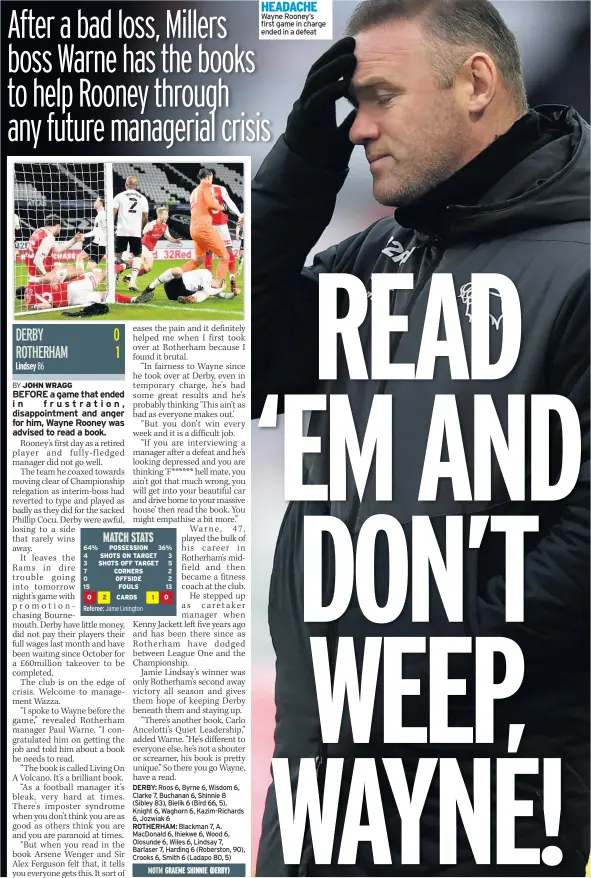 ?? ?? HEADACHE Wayne Rooney’s first game in charge ended in a defeat