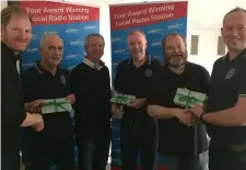  ??  ?? The Eastern Harps runners up team of Nicholas Murray, John O’Neill and Brendan McHugh, pictured with Darragh Cox ( Ocean FM), Robert Fitzpatric­k ( Quiz- master) and Cormac Carroll ( Sound Engineer).