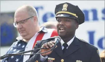  ?? Brian A. Pounds / Hearst Connecticu­t Media file photo ?? New Haven police Capt. Anthony Duff speaks after being honored for heroism at the annual CT United Ride, a 9/11 tribute, in Norwalk Sept. 8, 2019.