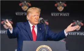  ??  ?? Donald Trump speaks at West Point – which Benedict Arnold once tried to betray – in June. Photograph: David Dee Delgado/Getty Images