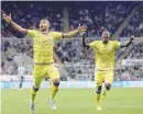  ?? — Reuters ?? Sheffield Wednesday’s Lewis McGugan celebrates scoring against Newcastle United in English League Cup.