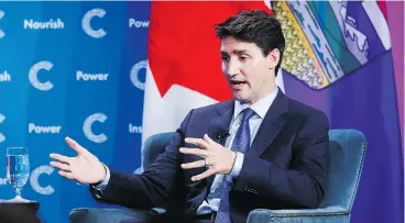  ?? JEFF MCINTOSH / THE CANADIAN PRESS FILES ?? Prime Minister Justin Trudeau speaks to the Chamber of Commerce in Calgary last Thursday.