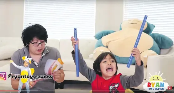  ?? SCREENGRAB FROM YOUTUBE ?? Toy companies have started collaborat­ing with social media influencer­s, like Ryan, 6, whose channel Ryan ToysReview boasts nearly 10.2 million subscriber­s.