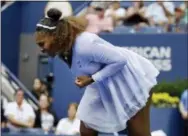  ?? CAROLYN KASTER — THE ASSOCIATED PRESS ?? Serena Williams reacts after defeating Kaia Kanepi, of Estonia, during the fourth round of the U.S. Open tennis tournament, Sunday in New York.