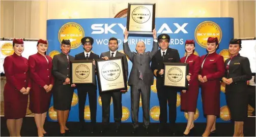  ??  ?? Qatar Airways Group Chief Executive Akbar al-Baker was at the 2018 Skytrax World Airline Awards ceremony in London to receive four prestigiou­s awards alongside Hamad Internatio­nal Airport Chief Operating Officer Badr al-Meer.
