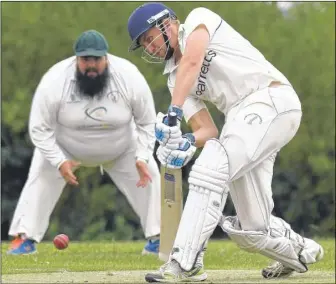  ?? FM4852529 ?? Harbledown’s’s Jamie Vant-harrison gets firmly in line during his innings of 44 against Wingham