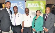  ?? DAVE RODNEY PHOTO ?? Some of the participan­ts in the Jamaica Tourist Board’s ‘Feel The Vibe’ promotion in West Orange, New Jersey, on Tuesday night. From left: Christophe­r Dobson, JTB; Patrick Flemmings, Holiday Inn Resort; Kenton Senior and Victoria Harper, both JTB; and...