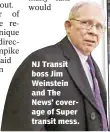  ??  ?? NJ Transit boss Jim Weinstein and The News’ coverage of Super transit mess.