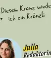  ?? ?? winde Diesem Kranz ich ein Kränzli
Julia Redaktorin