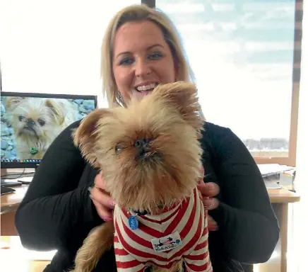  ?? CARLY GOOCH/ FAIRFAX NZ ?? Sarah Benge and her dog Bellsie, runner-up in the New Zealand Top Office Dog Competitio­nPHOTO: