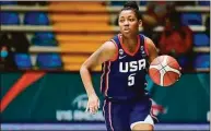  ?? Fiba.basketball / Contribute­d photo ?? UConn commit KK Arnold helped Team USA win its sixth overall and fourth straight gold medal at the Under-18 3x3 FIBA World Cup in Hungary.