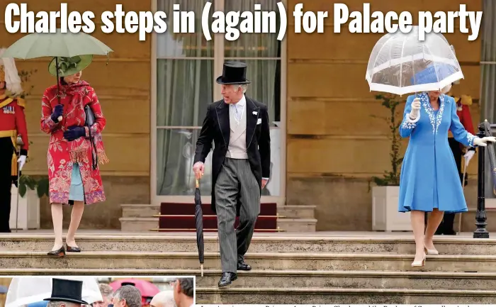  ?? ?? Long to rain over us: Princess Anne, Prince Charles and the Duchess of Cornwall yesterday