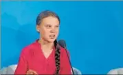  ?? AP ?? Environmen­tal activist Greta Thunberg addresses the Climate Action Summit in the United Nations General Assembly.