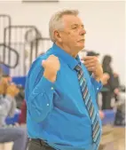  ?? NICK SANCHEZ/FOR THE NEW MEXICAN ?? Pecos coach Ron Drake won his 600th game Thursday with a 58-15 win over Desert Academy/Santa Fe Waldorf. The victory makes Drake the winningest girls coach in the state.