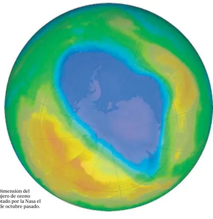  ??  ?? ► Dimensión del agujero de ozono captado por la Nasa el 23 de octubre pasado.