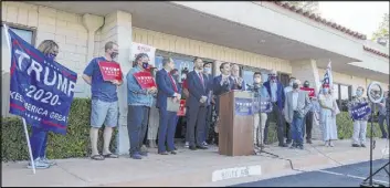  ?? Las Vegas Review-Journal @ellenschmi­dttt ?? Ellen Schmidt
Nevada GOP leaders hold a news conference Tuesday at the Nevada Republican Party office to announce an elections lawsuit against Clark County.