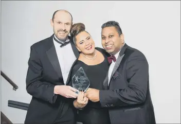  ??  ?? WINNERS Leisure, Retail & Tourism Business of the Year 2020 - New Place Hotel. Left to right: Matthew Bolland, Sarah Lander and Norman Cardoso.