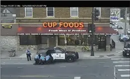  ?? COURT TV ?? Minneapoli­s police officers from left Tou Thao, Derek Chauvin, J. Alexander Kueng and Thomas Lane are seen attempting to take George Floyd into custody in Minneapoli­s, Minn.