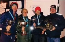  ??  ?? Sligo’s Kerry Larkin, Andrew Kilfeather, Stephen Kilfeather and Ray McDaid with their trophies. Pic: Irish Surfing.