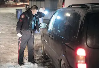  ??  ?? Const. Colin Thorne says most stolen cars have had keys left in the ignition. He says Calgary officers have to spend countless hours investigat­ing such crimes and that takes them away from patrolling the streets.