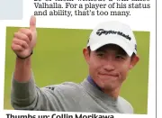  ??  ?? Thumbs up: Collin Morikawa wins a major in his 27th pro event