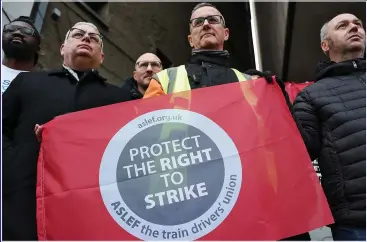  ?? ?? FREE REIN: New law is not stopping strikes by Aslef train drivers’ union members