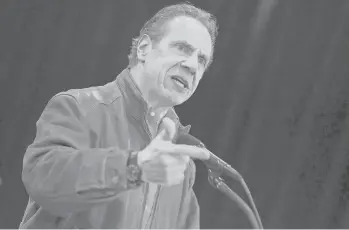  ?? SETHWENIG/AP ?? Gov. Andrew Cuomo speaks Feb. 24 before the opening of a mass COVID-19 vaccinatio­n site in NewYork..